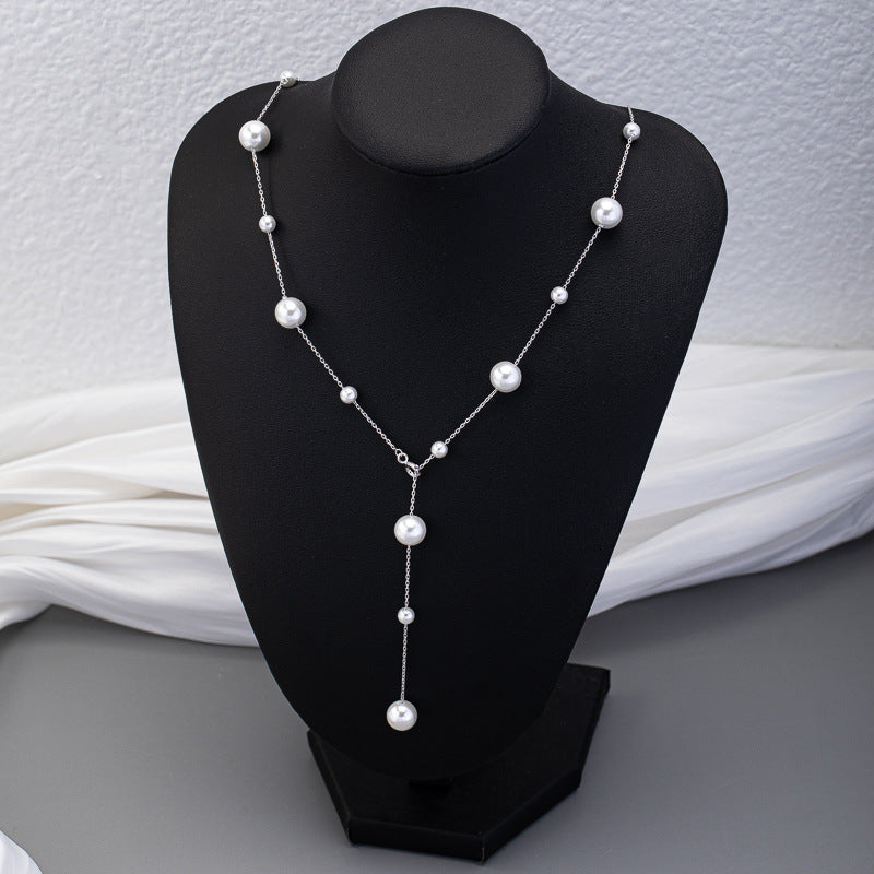925 silver starry sky pearl necklace sweater chain versatile temperament light luxury collarbone chain