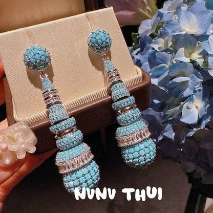 Jewelry Palace Royal Blue Tube Diamond Water Drop Gemstone Earrings Zircon Wreath Earrings