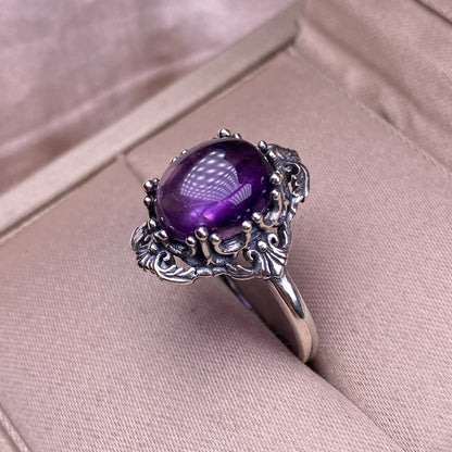 Ring amethyst ring S925 silver inlaid retro making old Nepalese lace women's ring rings