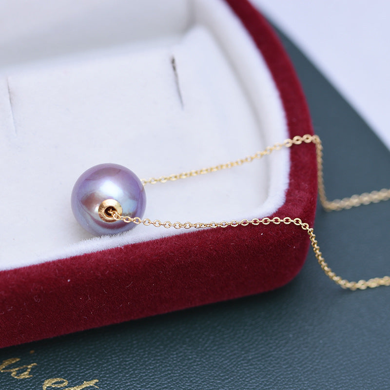 Zhuji Danshui 11-12mm Round Strong Light Fine Flaws Pearl Demon Purple Roadway S925 Silver Pendant Necklace