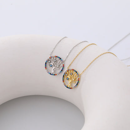 Yuanfan 925 pure silver colored zircon life tree necklace collarbone chain Amazon, independent cross-border source