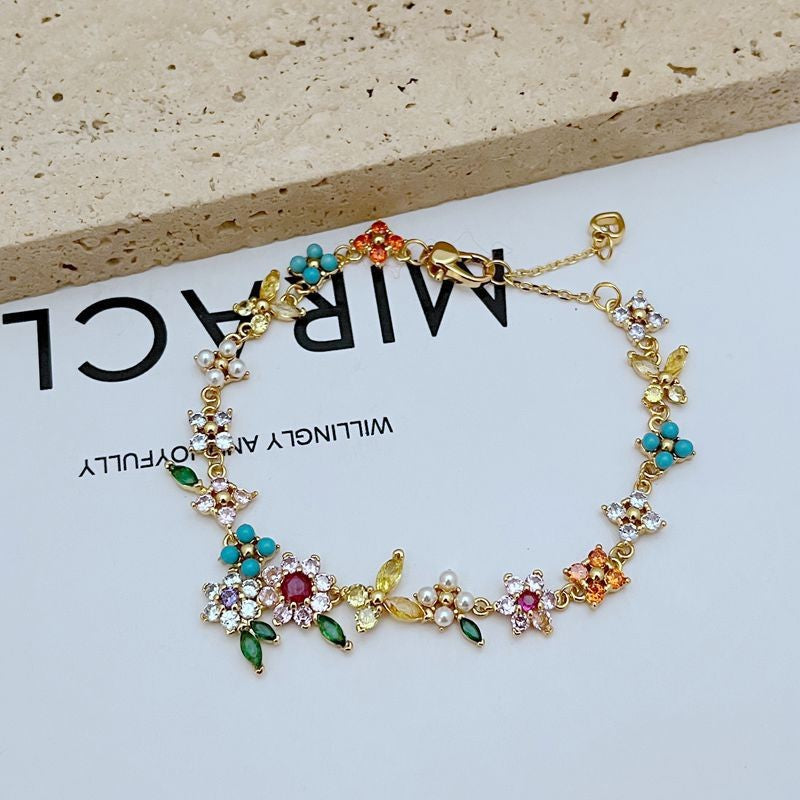 Asymmetric Sparkling Zircon Pearl Inlaid Flower Butterfly Earnail Necklace Bracelet