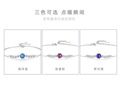 Ocean Heart Crystal Bracelet for Women S925 Pure Silver High End Jewelry, Niche Fashion Light Luxury Bracelet