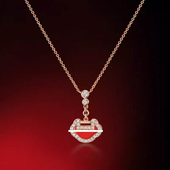 New Hulu Necklace Women's Red Agate White Beimu 925 Silver Ferry 18k Rose Gold Diamond Pendant Flat Ankle chain