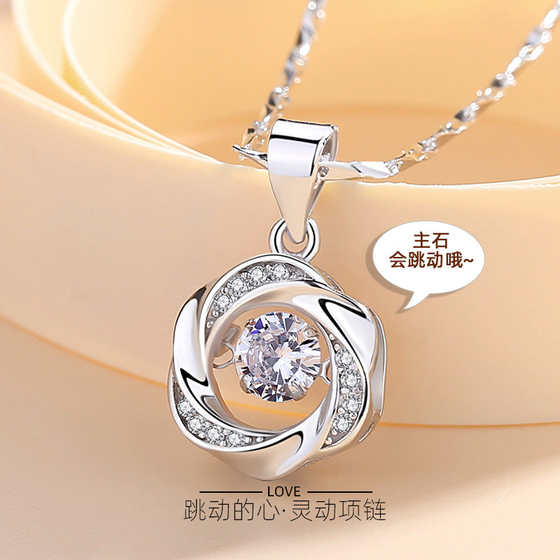 S999 pure silver heart-shaped collarbone necklace Korean version simple ins niche light luxury internet famous pendant