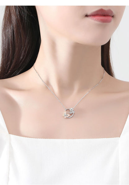S925 Silver New Product Natural Powder Mother Shell Flower Spirit Butterfly Dream Necklace Clavicular Chain Women's Jewelry