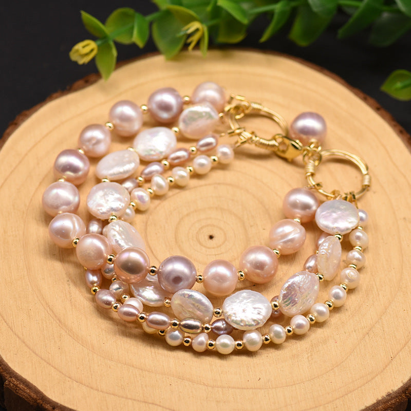 Baroque natural freshwater pearl bracelet, retro summer color retention bracelet, niche high-end handmade fashion accessory