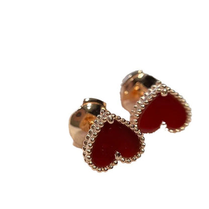 High version V gold small heart necklace for women, thick plated 18k rose gold heart-shaped red agate collarbone chain