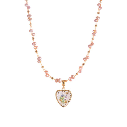 Stars and natural pearls love oil painting necklace