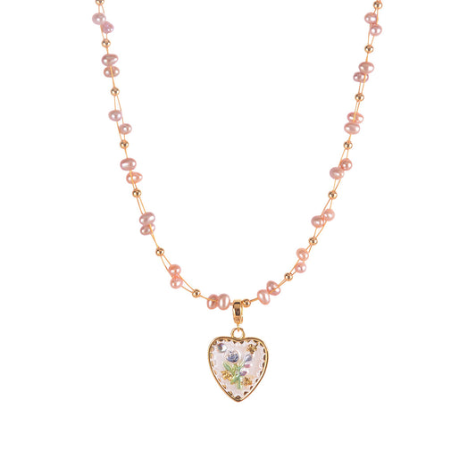 Stars and natural pearls love oil painting necklace