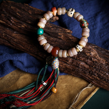 Bracelet Tibetan yak bone bracelet, old beeswax hand-woven tassel beads bracelet