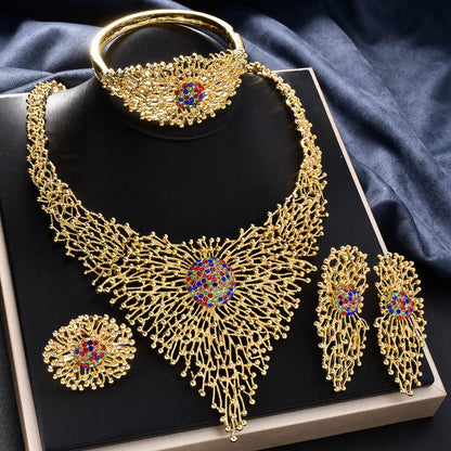 European and American Dubai 18K inlaid rhinestone necklace, earrings, rings, bracelets, jewelry set