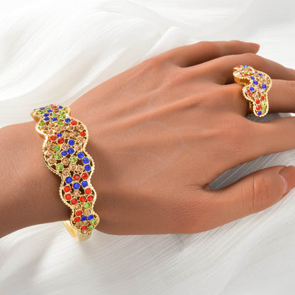 Dubai 18K Gold Plated Middle Eastern Fashion Necklace+Bracelet+Earrings+Ring Set