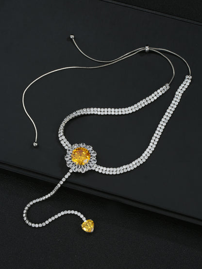 Tassels versatile and fashionable yellow zircon pulling adjustable necklace