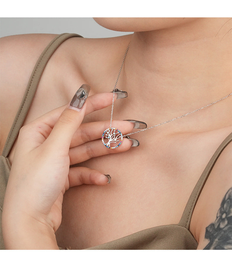 Yuanfan 925 pure silver colored zircon life tree necklace collarbone chain Amazon, independent cross-border source