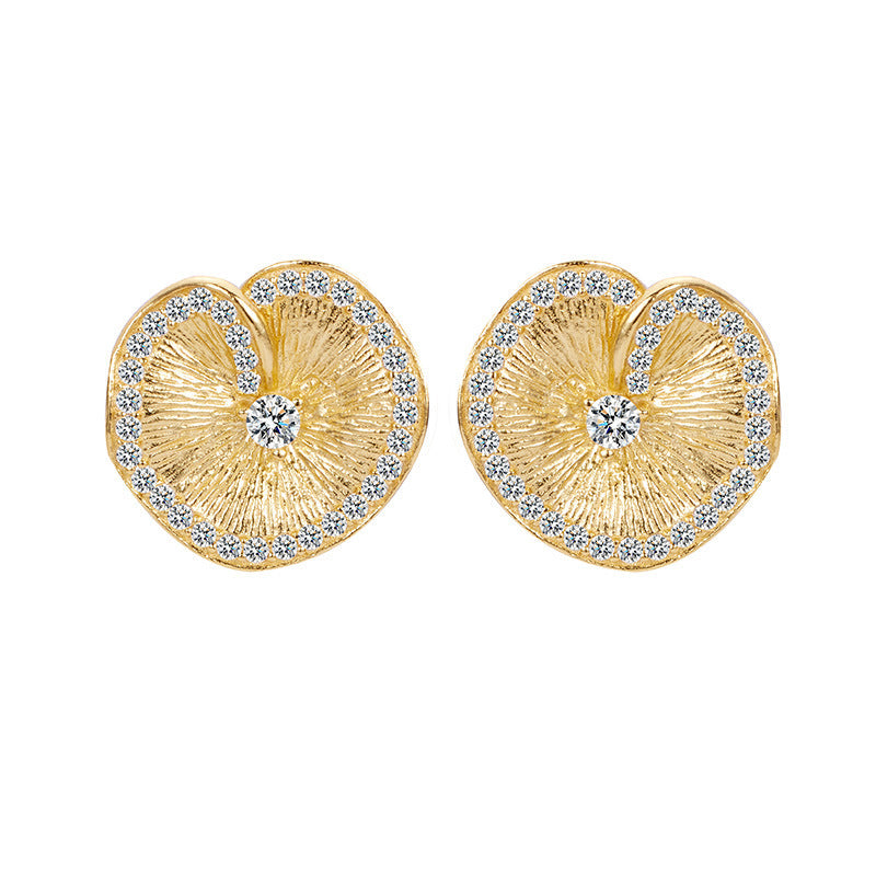 Italian brushed craftsmanship S925 pure silver lotus leaf pleated texture earrings with high-end temperament
