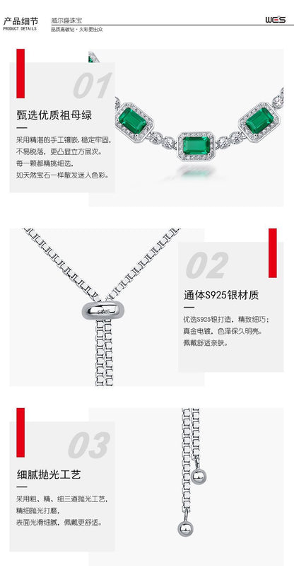 New cultivated emerald collarbone chain S925 silver inlaid colorful treasure full diamond necklace European and American retro style
