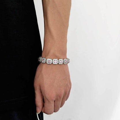 European and American trendy brand colored zircon bracelet 12mm flip button rock sugar chain hip-hop men's bracelet accessory