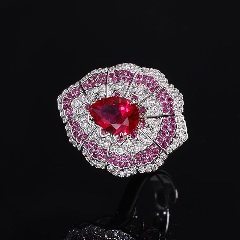 New jewelry set necklace pendant, red zircon earrings, Baroque retro earrings, European and American rings