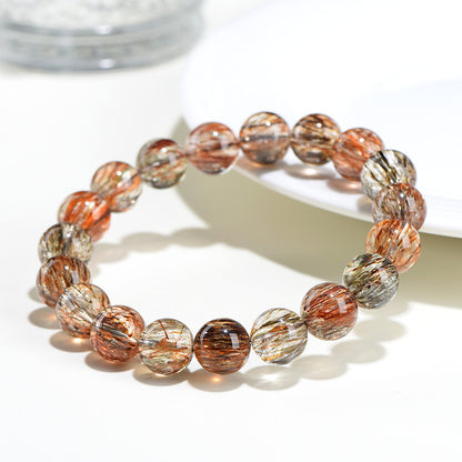 Jiuya Crystal Natural 7A Grade Straight Hair Black Gold Super Seven Round Bead Bracelet