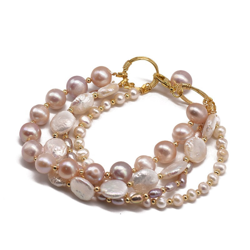 Baroque natural freshwater pearl bracelet, retro summer color retention bracelet, niche high-end handmade fashion accessory