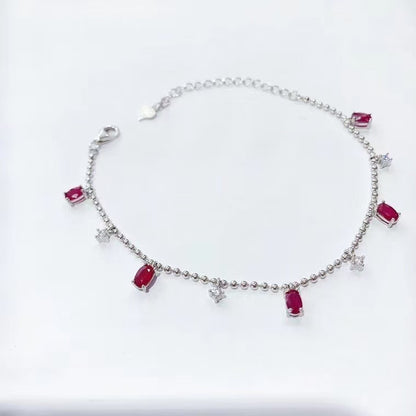 S925 pure silver inlaid with natural ruby bracelet, simple and fashionable # Caibao Jewelry