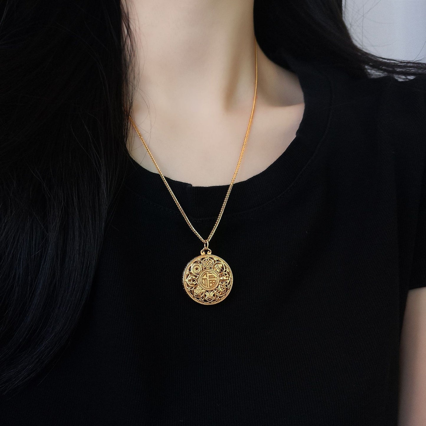 S925 sterling silver # retro eight treasure compass necklace # women's necklace # sweater chain