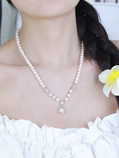Natural freshwater pearl S925 silver necklace does not fade, new Chinese style light luxury high-end decorative accessory