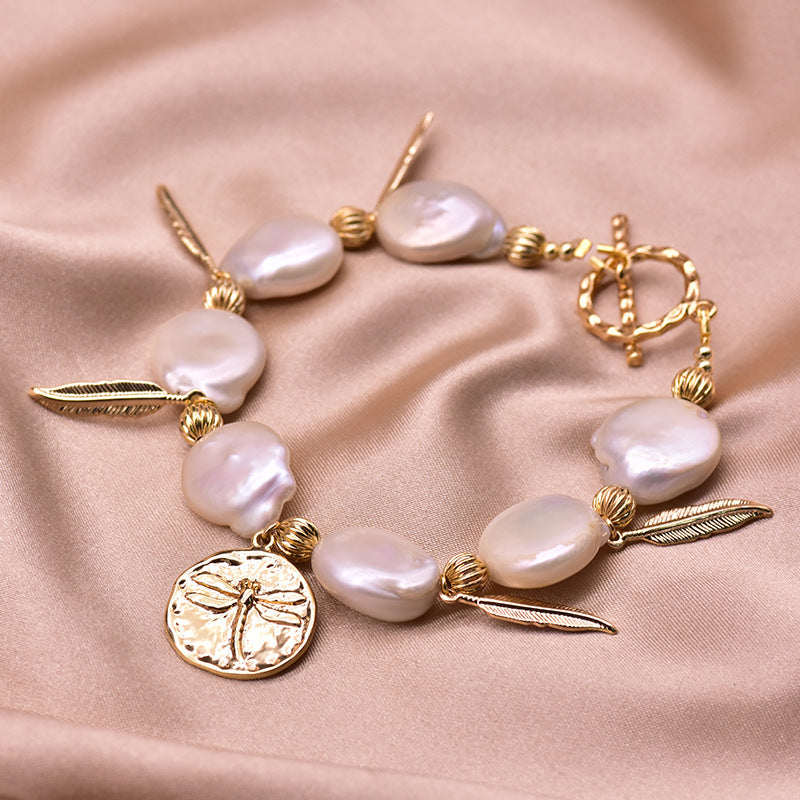 Baroque natural freshwater pearl bracelet, retro summer color retention bracelet, niche high-end handmade fashion accessory
