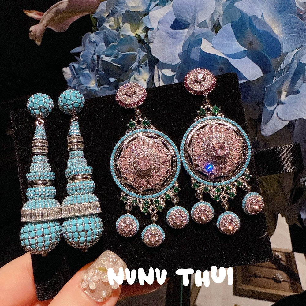 Jewelry Palace Royal Blue Tube Diamond Water Drop Gemstone Earrings Zircon Wreath Earrings
