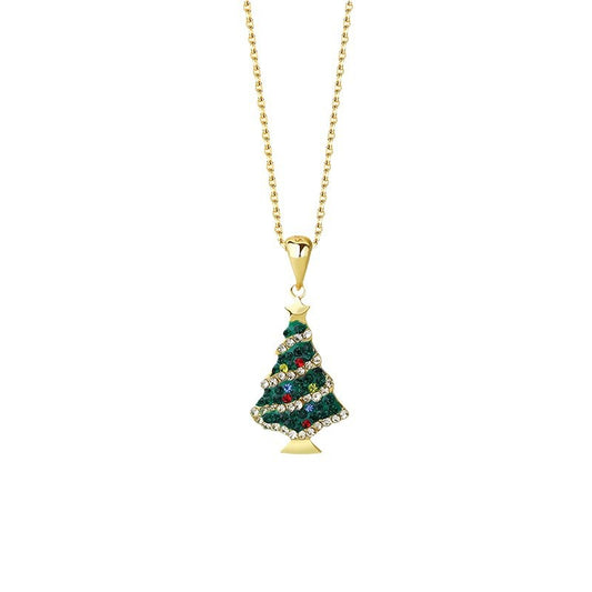 925 sterling silver colored zircon Christmas tree necklace, clothing chain, Christmas accessory