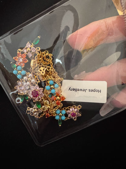 KS New Flower Colorful Jewelry Set Copper Plated 24K Necklace Bracelet Earrings