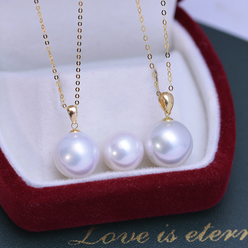 Freshwater 12-13mm Round Strong Light Single Pearl Melon Head Pendant Sai Australian White G18 K Gold O-shaped Necklace