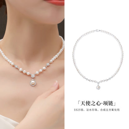 Natural freshwater pearl S925 silver necklace does not fade, new Chinese style light luxury high-end decorative accessory