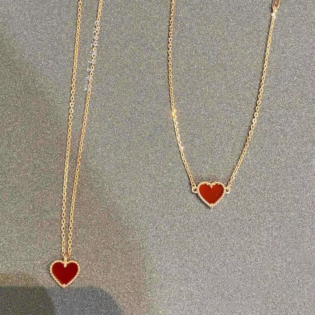 High version V gold small heart necklace for women, thick plated 18k rose gold heart-shaped red agate collarbone chain
