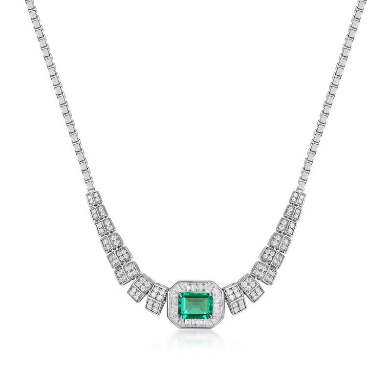 New cultivated emerald evening dress chain pendant S925 silver inlaid cultivated colorful treasure necklace