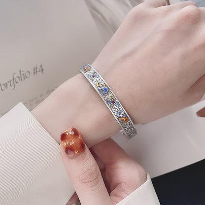 S999 pure silver matte craftsmanship auspicious auspicious elephant dropper pattern inner circle heavy industry design exquisite bracelet