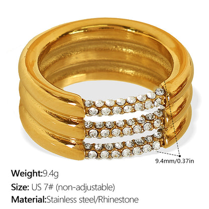 European and American Instagram influencer's multi-layer ring plated with 18K gold and inlaid with rhinestones, the ring will not fade