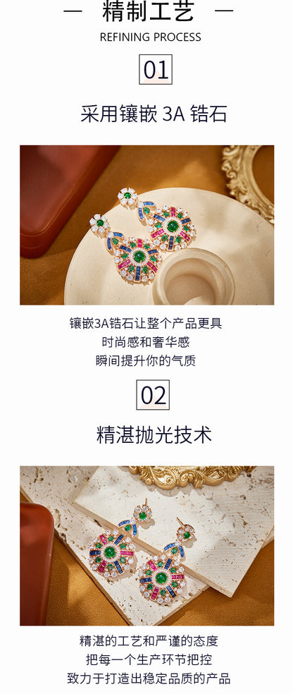 Colorful compass earrings gold-plated heavy industry fashionable and high-end evening earrings