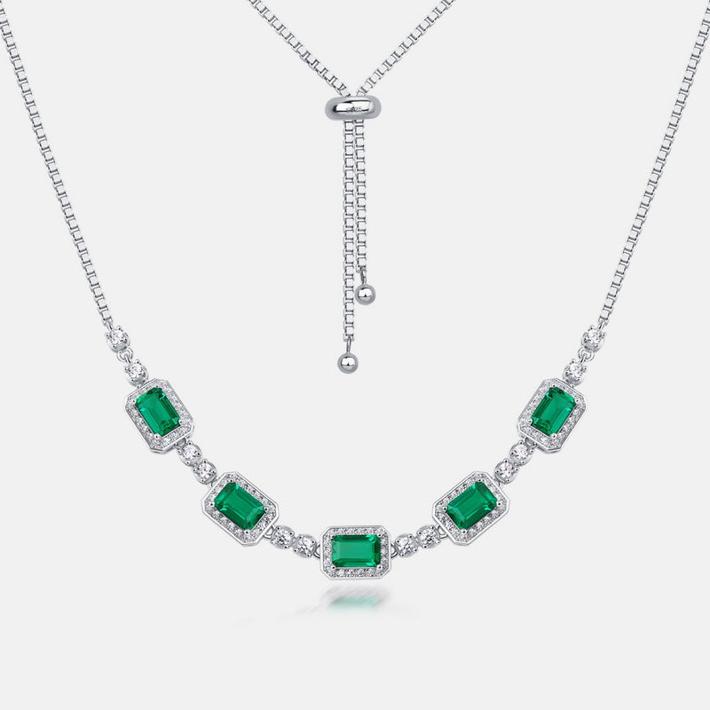 New cultivated emerald collarbone chain S925 silver inlaid colorful treasure full diamond necklace European and American retro style
