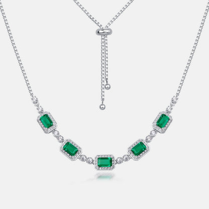 New cultivated emerald collarbone chain S925 silver inlaid colorful treasure full diamond necklace European and American retro style