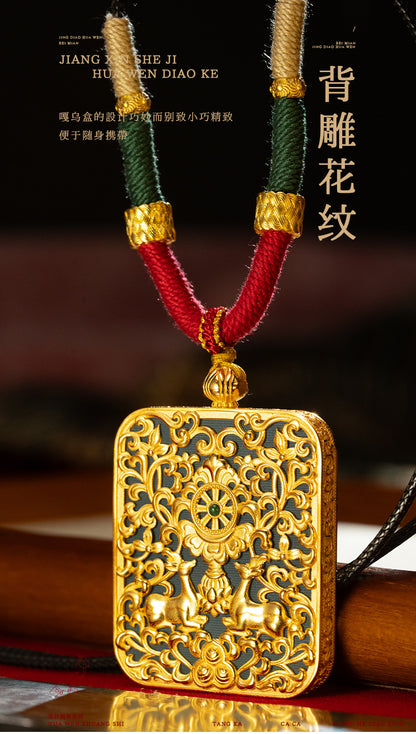 Green Tara Zakhilam Fifth Master's Past and Present Lives Necklace Hand drawn Tangka Brass Necklace