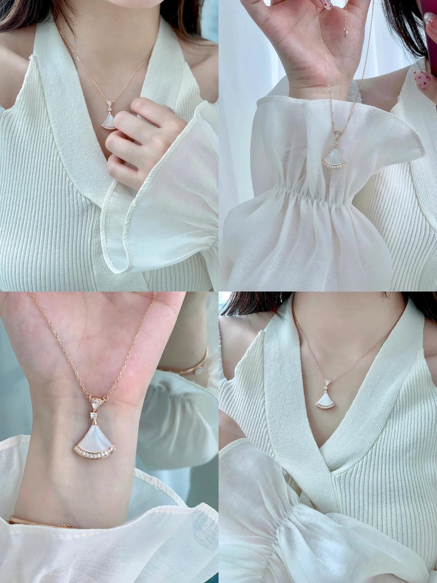 High end fan-shaped necklace, silver necklace, shell shape, 2025 new item, give your girlfriend a Valentine's Day gift
