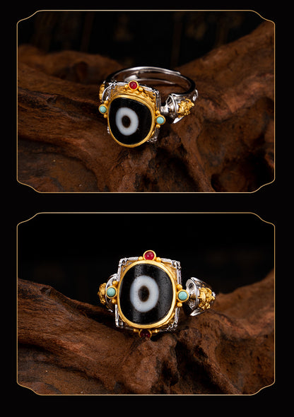 Tianzhu Ring Original Design S925 Pure Silver Plated Platinum Ethnic Style