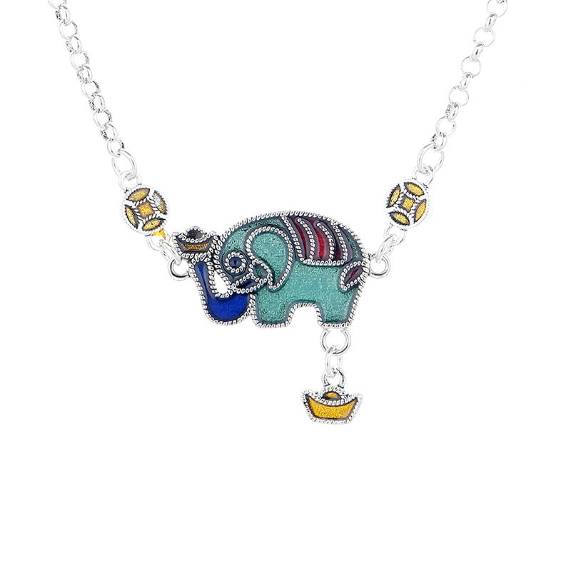 S925 pure silver auspicious elephant necklace with good symbolism of ancient style collarbone chain