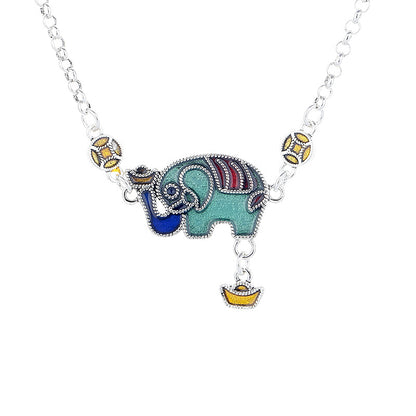 S925 pure silver auspicious elephant necklace with good symbolism of ancient style collarbone chain