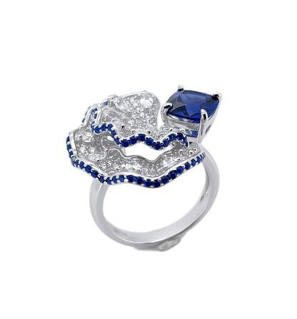 Fan shaped inlaid cultivated emerald ring S925 silver inlaid cultivated colorful treasure opening ring European and American exaggerated