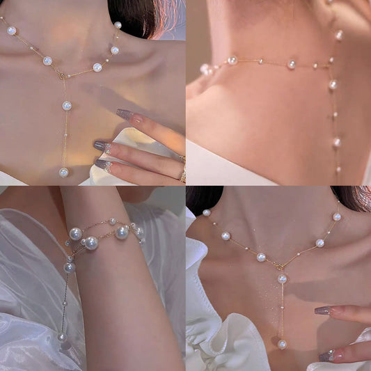 925 silver starry sky pearl necklace sweater chain versatile temperament light luxury collarbone chain