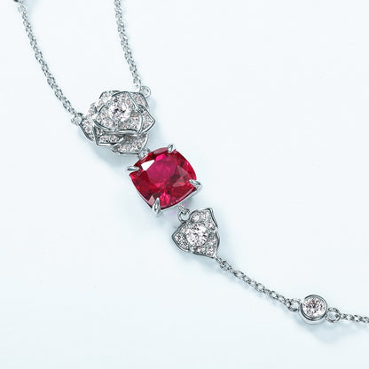 Simulated rose cultivation red treasure long necklace S925 silver inlaid colorful treasure necklace fashionable light luxury