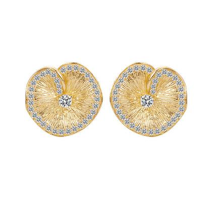 Italian brushed craftsmanship S925 pure silver lotus leaf pleated texture earrings with high-end temperament